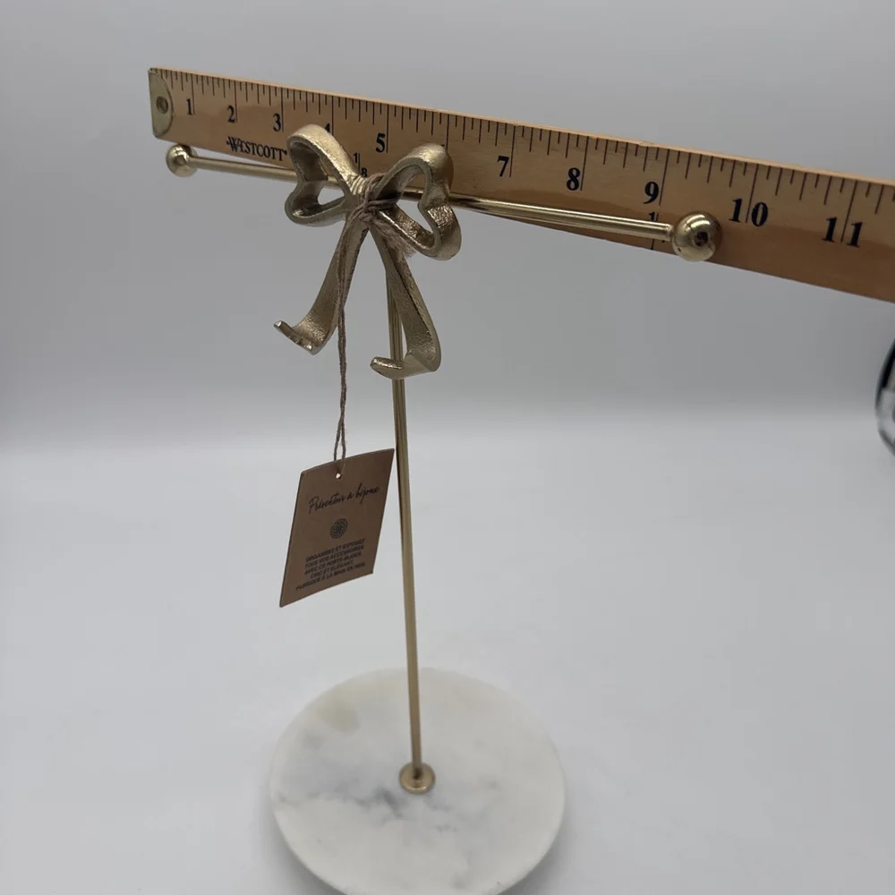 Gold Bow Jewelry Stand with White Marble Base